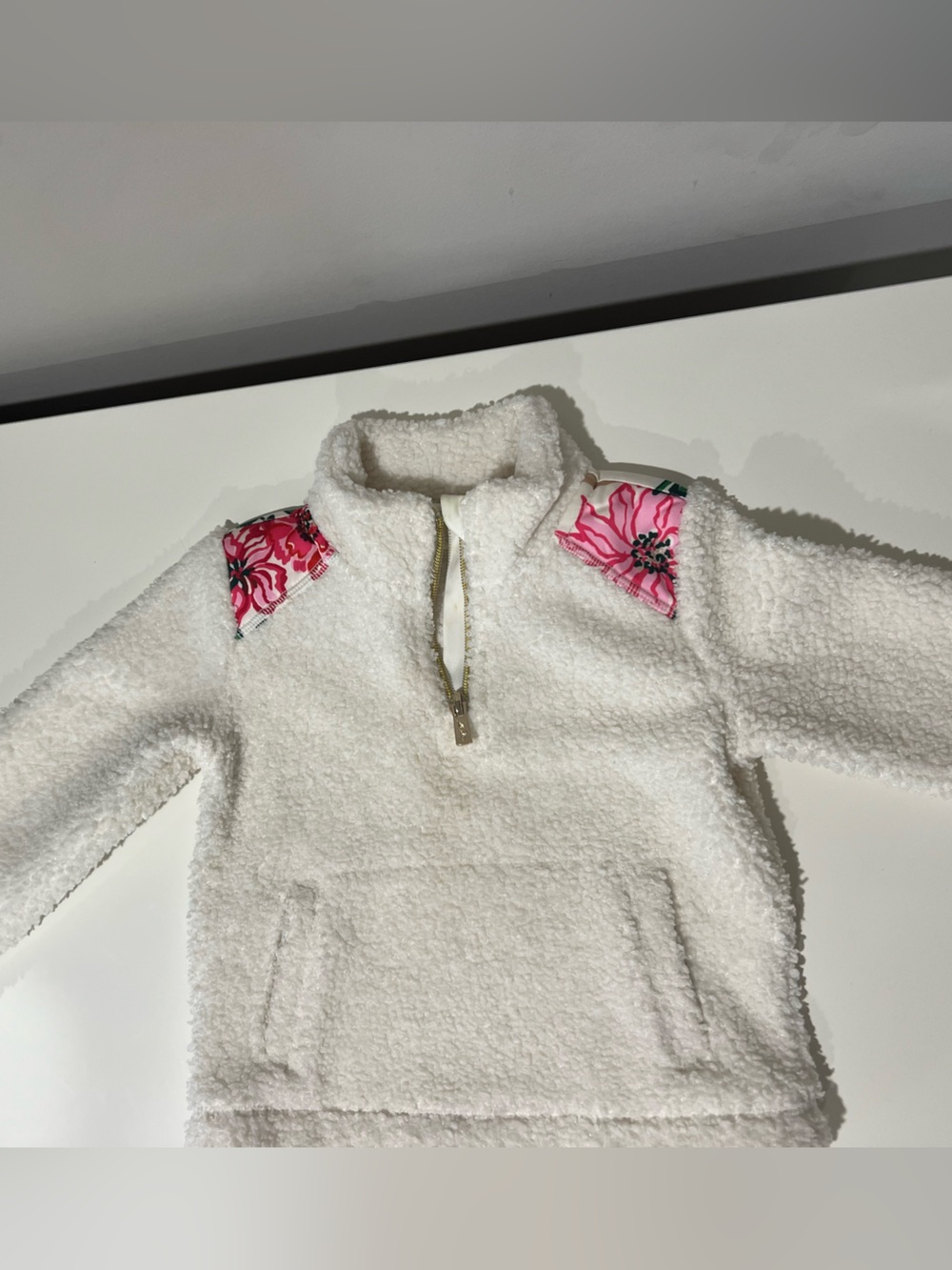 Lilly Pulitzer Cream Sherpa Jacket with Pink Floral Accents